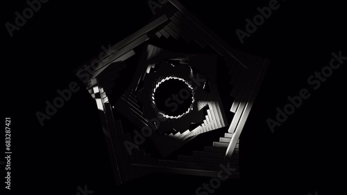 Abstract shapes lines, stripes in 3D, spinning and animating in a kinetic way, seamless VJ Loop in black and white photo