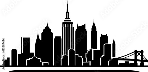 New york skyline silhouette in black color. Vector template.