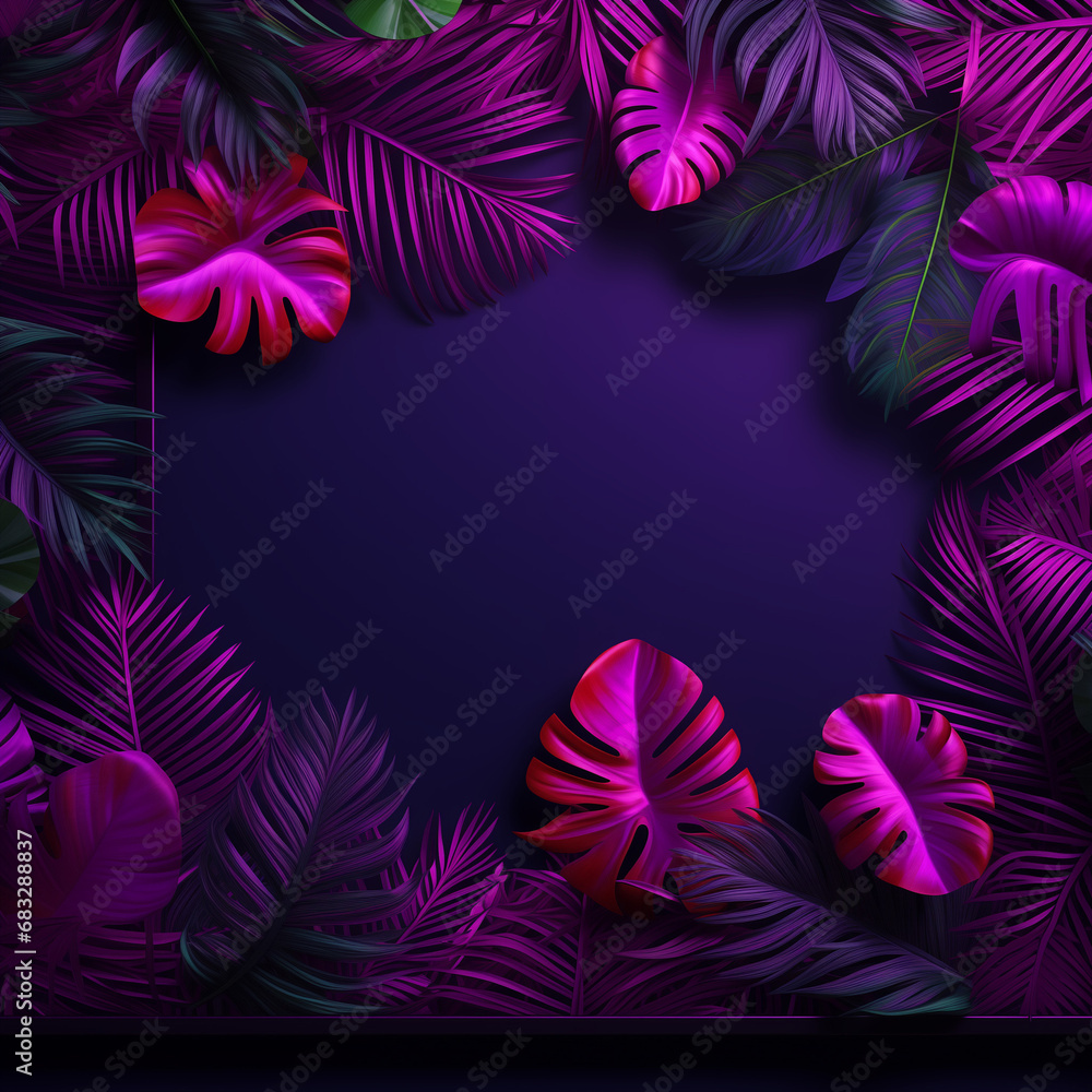 Naklejka premium Creative fluorescent color layout made of tropical leave