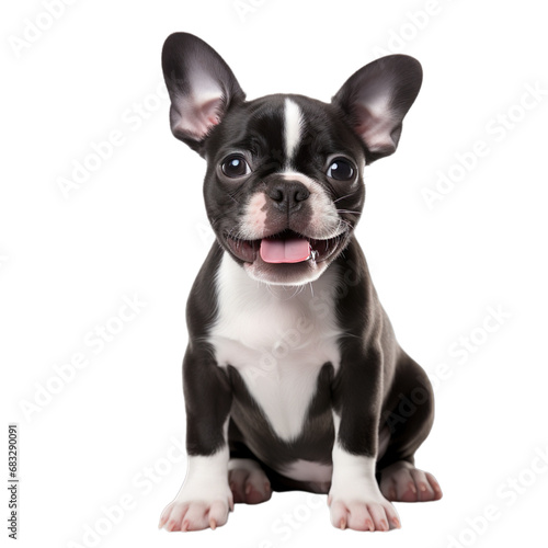 front view of Boston Terrier puppy isolated on a white transparent background  © SuperPixel Inc