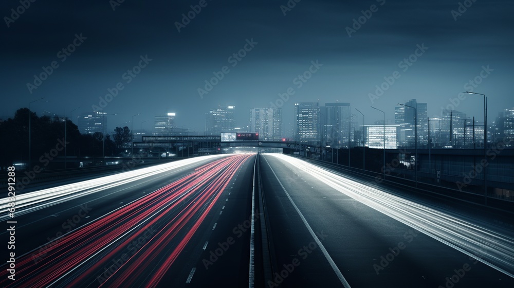 Obraz premium Speed Traffic Light Trails on Highway at Night