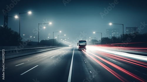 Speed Traffic Light Trails on Highway at Night