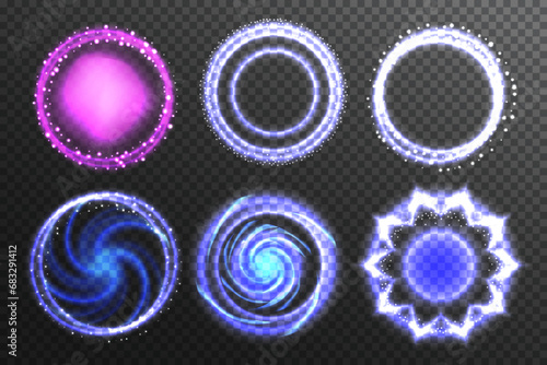 Realistic teleport tunnel, wrap aura effect.  Level up concept. Vector illustration.