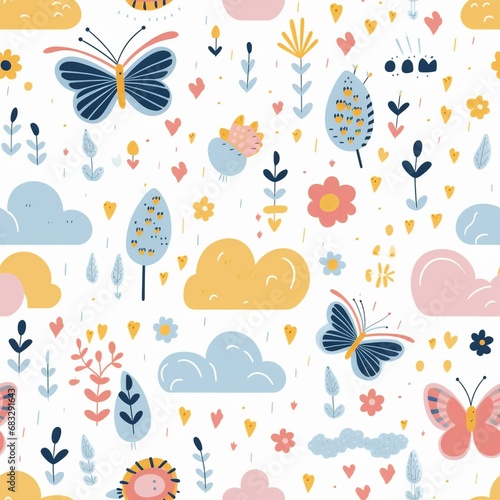 Butterflies Rainbows Pattern for Baby Girl Nursery Digital Paper Pack  