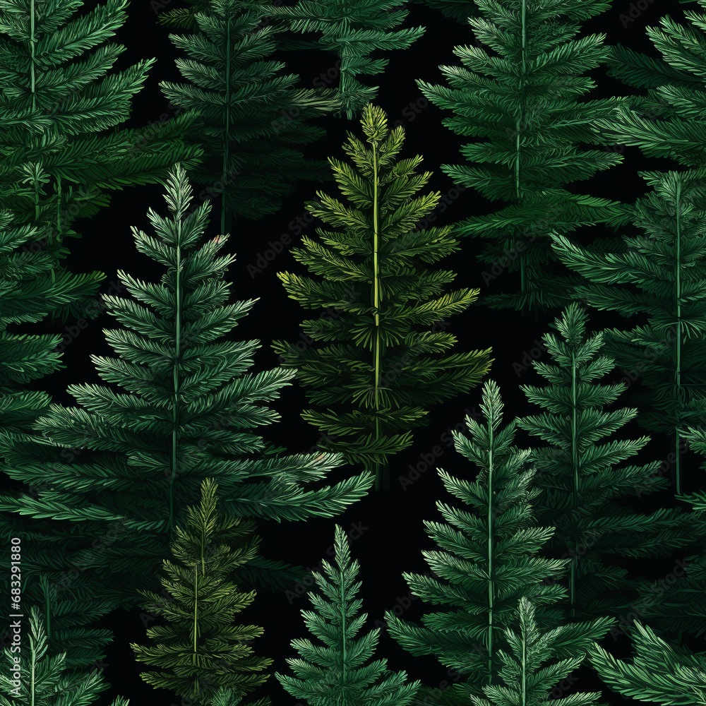 Fototapeta premium Christmas Spruce Trees Embroidery Seamless Pattern for Fabric