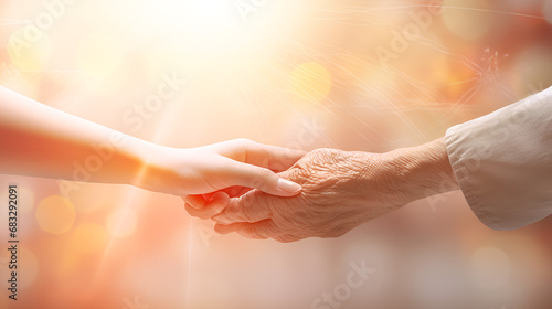 Embracing Generations: Holding Hands,handshake between two people.AI Generative  photo