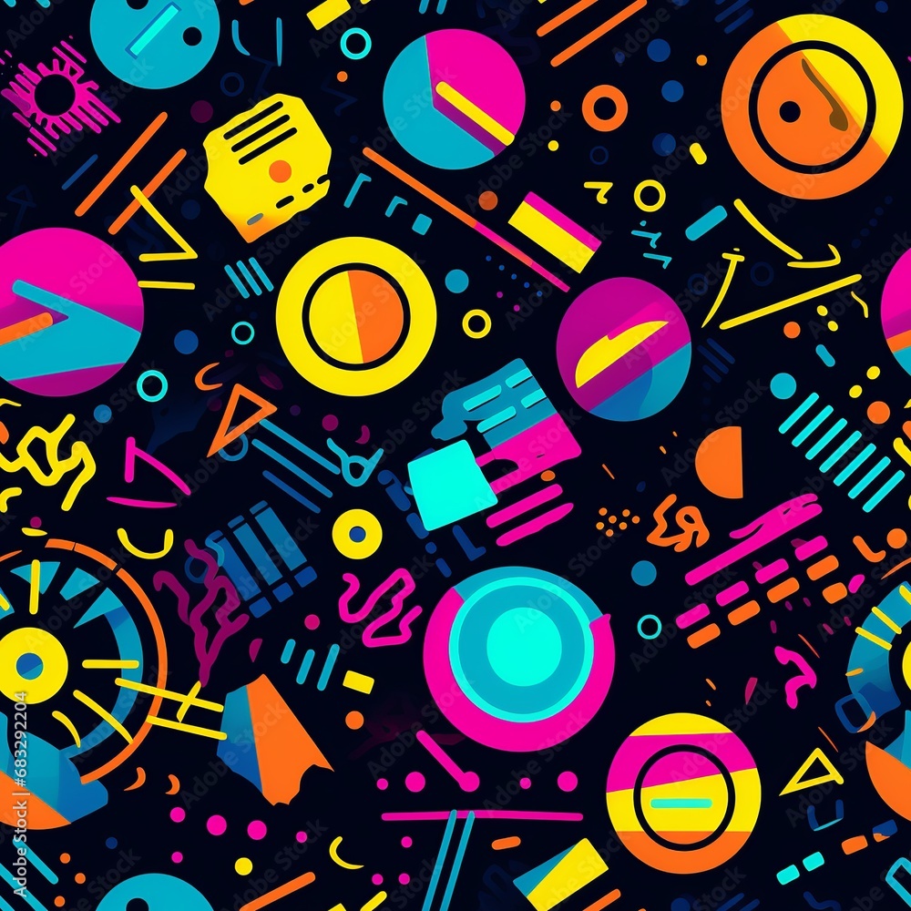 Neon Flashback: 90s Party-Inspired Vivid Seamless Pattern
Neon Flashback: 90s Party-Inspired Vivid Seamless Pattern