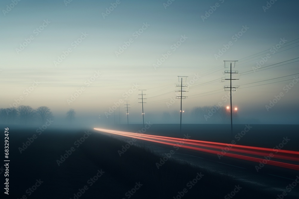 Speed Traffic Light Trails on Highway at Night

