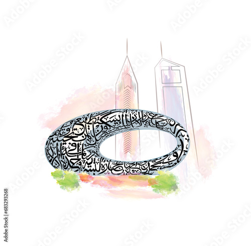 the museum of the future in Dubai, United Arab Emirates, Middle East, vector illustration in flat style. hand drawing icon, painting, logo design. World tourism day
