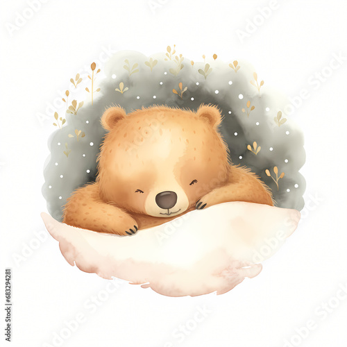 Sleeping bear under white blanket and surrounded by vegetation