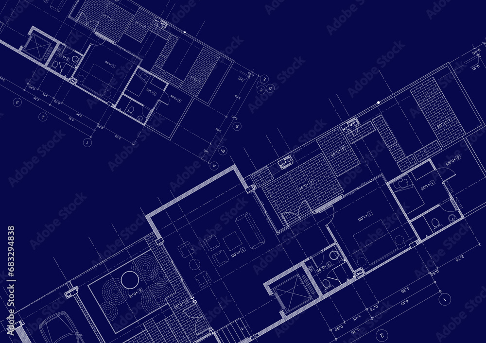 Floor plan designed building on the drawing. Floor plan designed building on the drawing.