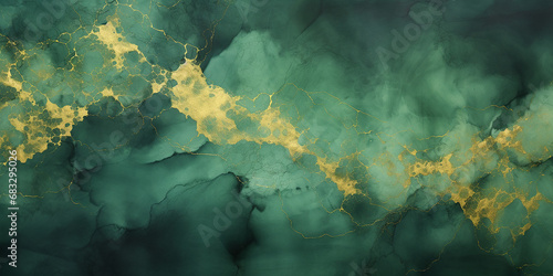 abstract background  texture of alcohol ink green and gold color 