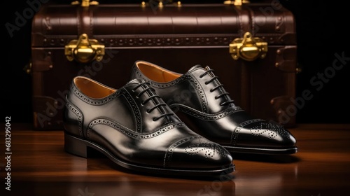 Classic Elegance: sophistication of men's footwear with stock images featuring stylish black shoes on a sleek black background.