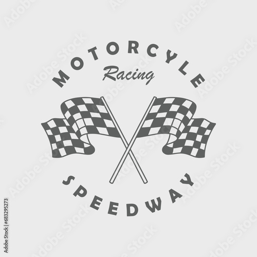 motorcycle racing flag badge logo design