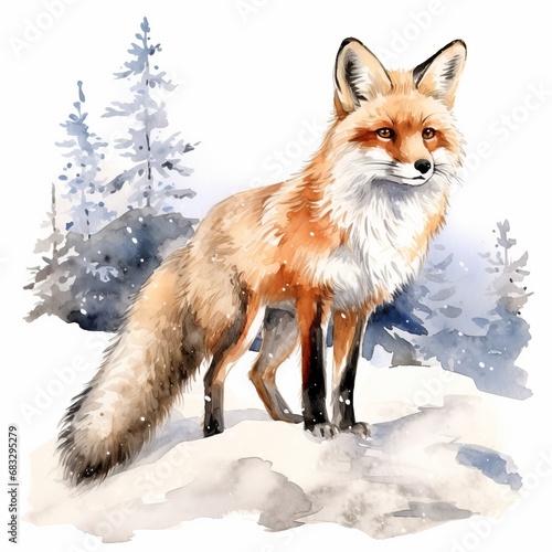 Fuchs Aquarell Winter Naturbild Wildtier Portrait Schneeflocken Waldszene Wandbild Tierfotografie Geschenkidee Kunstliebhaber Heimdekor Fuchs Schnee Landschaft © KüstenPixel