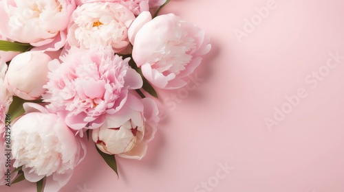 Feminine Elegance: Stock images feature an International Women's Day theme with a stylish peonies flat lay. © pvl0707