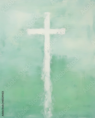 Grungy abstract green and white christian themed background with a cross. Easter concept with room for text. © W&S Stock