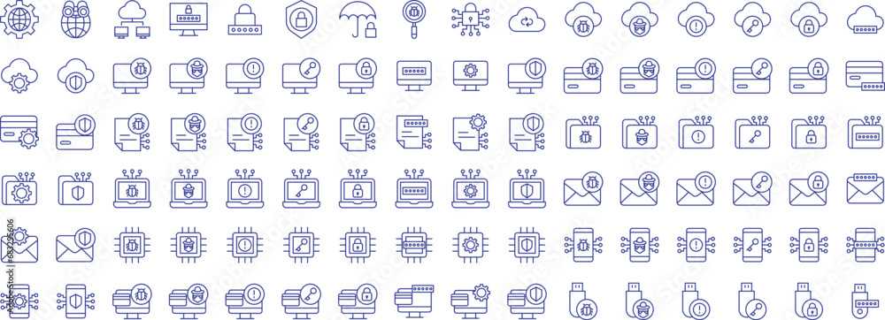 Password and security outline icons set, including icons such as Computer, File, Mobile, key, Folder, Lock, and more. Vector icon collection