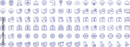 Password and security outline icons set, including icons such as Computer, File, Mobile, key, Folder, Lock, and more. Vector icon collection