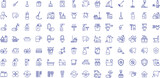 Cleaning and disinfection outline icons set, including icons such as Anti Virus, Broom, Cleaner, Commode, Clean Home, and more. Vector icon collection