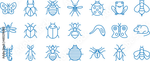 Insects outline icons set  including icons such as Ant  Bed bugs  Bees  Cockroach  Dragonfly  and more. Vector icon collection