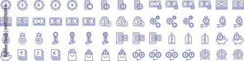 Money investment outline icons set, including icons such as Coins, Dollar, exchange, Funding, Mobile,, and more. Vector icon collection