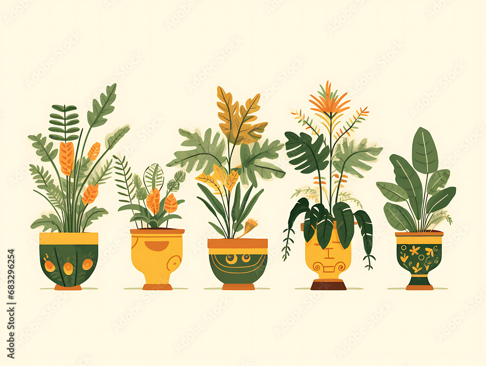 Cartoon flat design sets of botanical indoor planters Cartoon flat design sets of botanical indoor planters