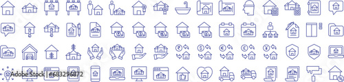 Property and real estate outline icons set, including icons such as Award, Bath tub, Broker, Chat, Builder, and more. Vector icon collection