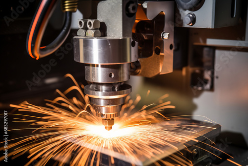 Close-up of a CNC metal milling machine. Laser cutting of metal