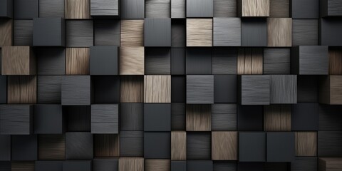 Abstract block stack wooden 3d cubes, black wood texture for backdrop
