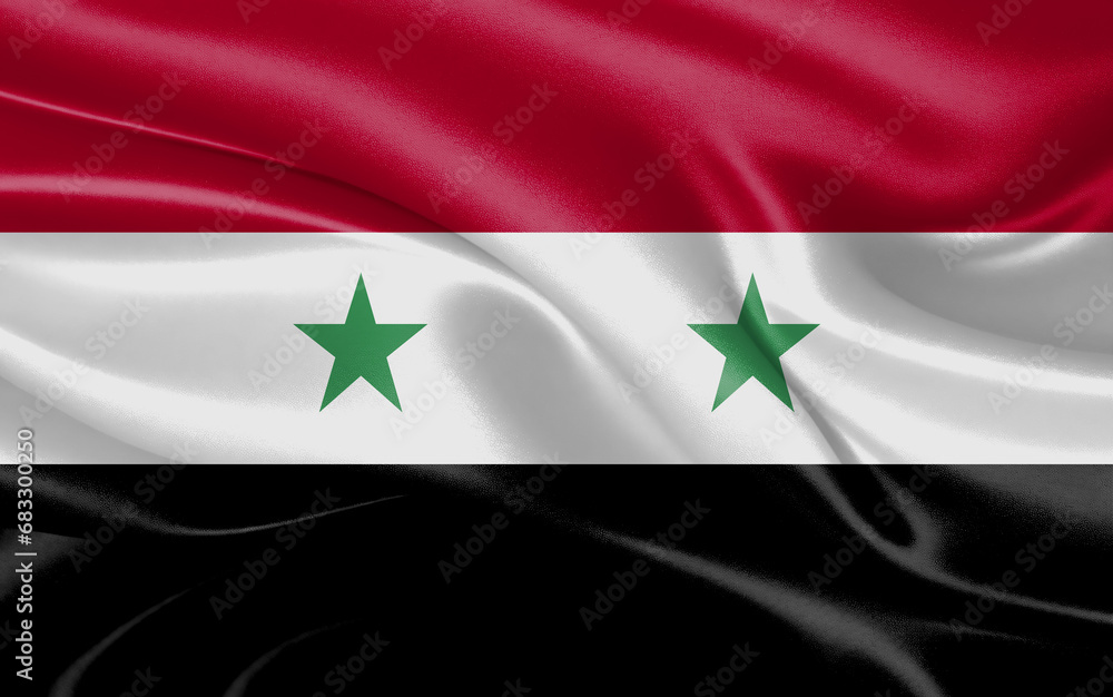 3d waving realistic silk national flag of Syria. Happy national day Syria flag background. close up 3d waving realistic silk national flag of Syria. Happy national day Syria flag background. close up