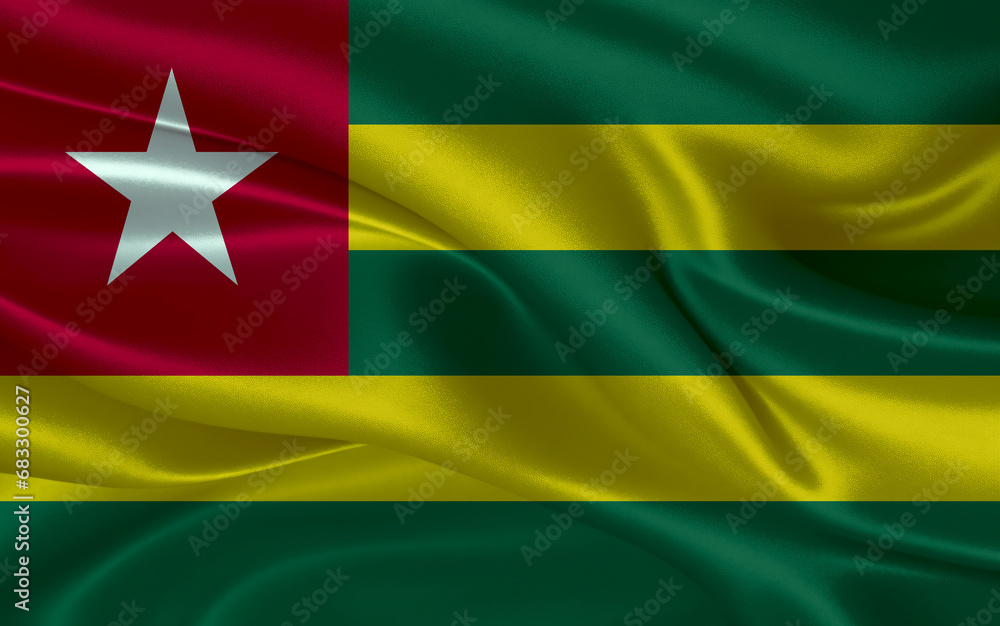 3d waving realistic silk national flag of Togo. Happy national day Togo flag background. close up