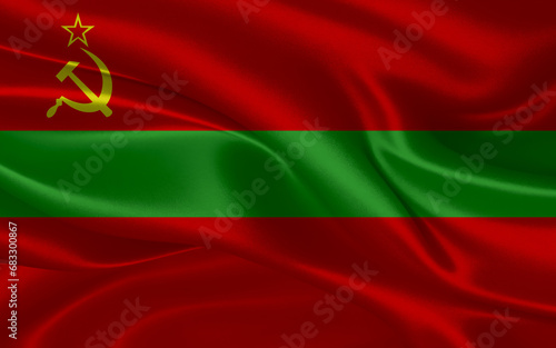 3d waving realistic silk national flag of Transnistria. Happy national day Transnistria flag background. close up photo