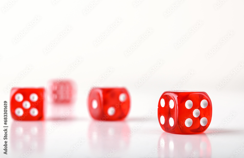 Dice for playing games of chance on white isolated background Dice for playing games of chance on white isolated background