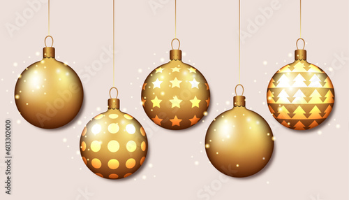 Set of gold baubles for Christmas and New Year cards and wishes 