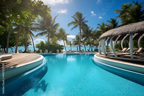 swimming pool with trees and sky