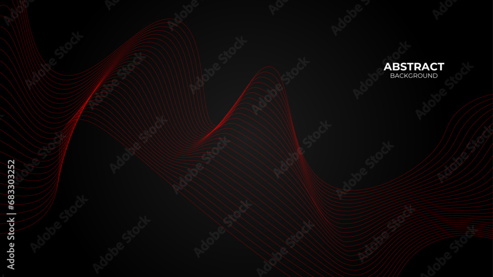 Abstract red wave lines isolated on black background. Dark premium ...