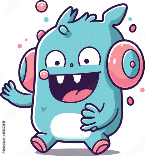 Cute blue monster character with arms and legs vector illustration
