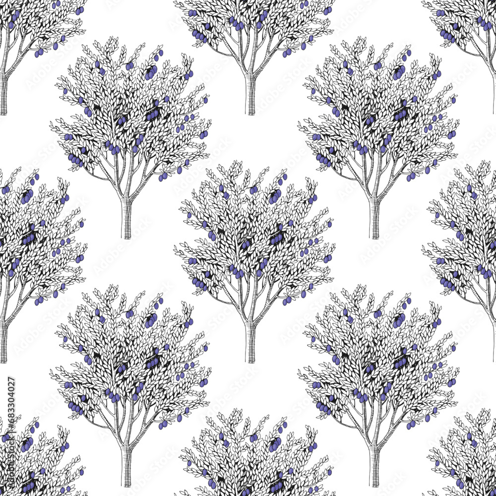 Obraz premium Seamless pattern with plum trees