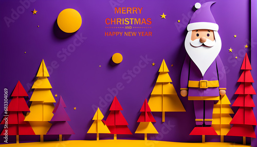 Merry Christmas and Happy New with Christmas tree,gift  snow Santa Claus