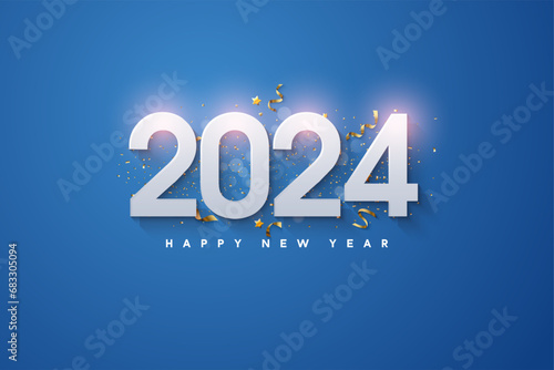 2024 new year with light effect illustration over very bright numbers. design premium vector.