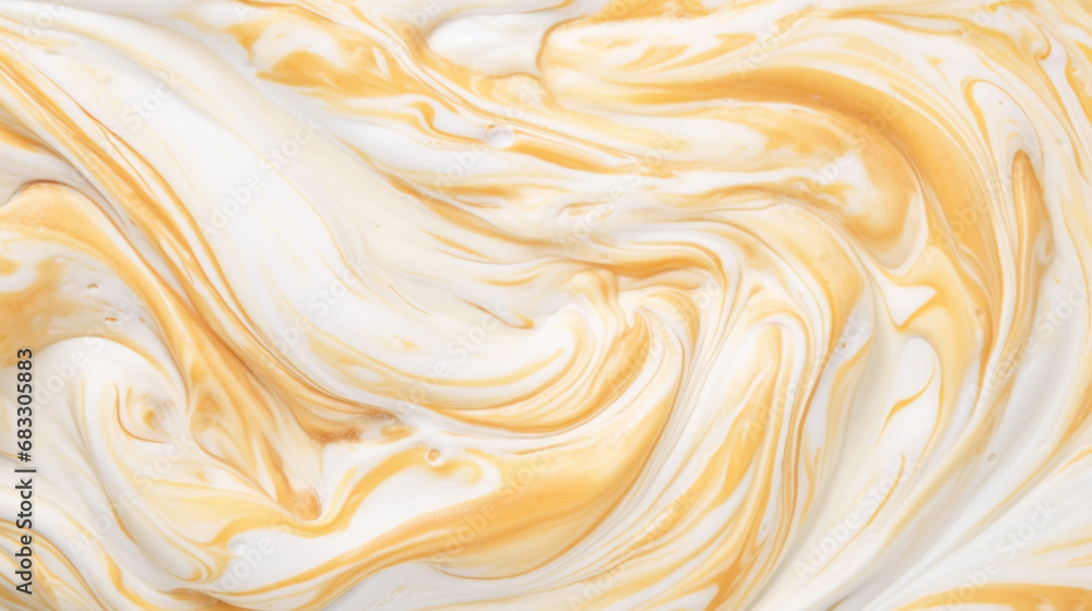 Close-up of vanilla ice cream texture. Top view of frozen white-yellow gelato surface. Food background. Generative AI Close-up of vanilla ice cream texture. Top view of frozen white-yellow gelato surface. Food background. Generative AI