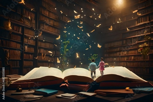 A whimsical world where books come to life, photo