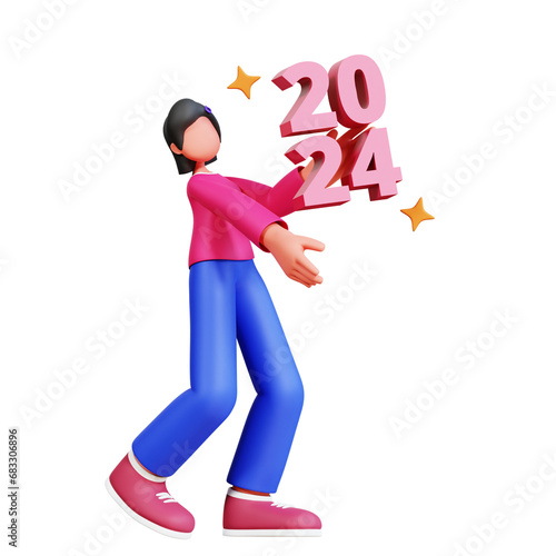 3D Character New Year Female Illustration