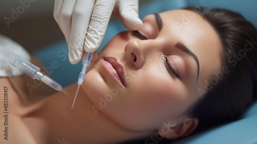 A young beautiful woman is given a rejuvenation procedure photo