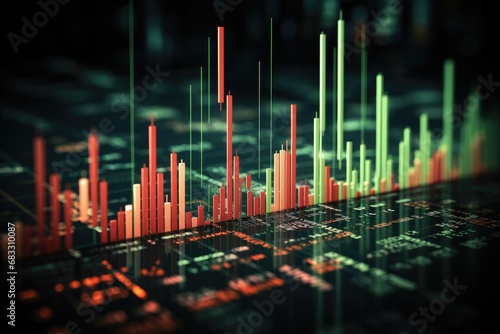 Stock market chart, Candlestick pattern, Green and red.