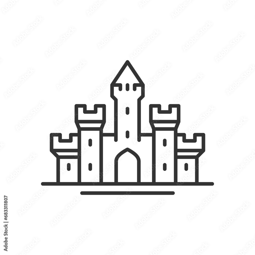 Vector medieval castle icon in thin line style. Simple flat vector illustration.