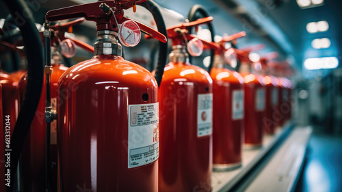 Fire extinguishers tank in the fire control room for safety training and fire prevention.