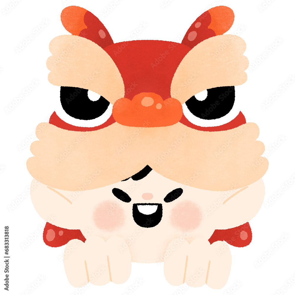 Fototapeta premium Year of Dragon boy wear head baby lion dance cute watercolor for Chinese New Year,Happy New Year,Lunar New Year Festival