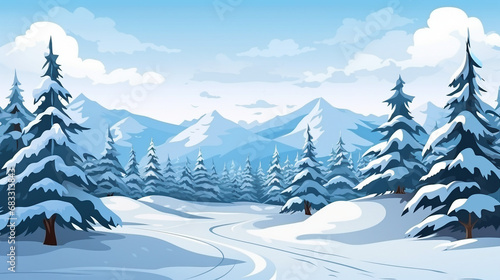 Snowy Peaks Vector Landscape - Cold Wilderness Nature Illustration © Sunanta